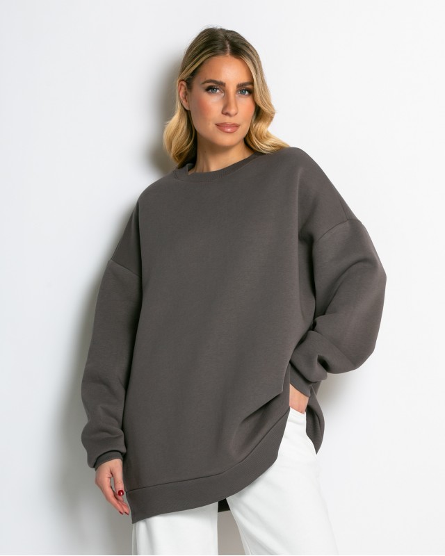 Μπλούζα φούτερ χνούδι oversized με κλειστή λαιμόκοψη πούρο
