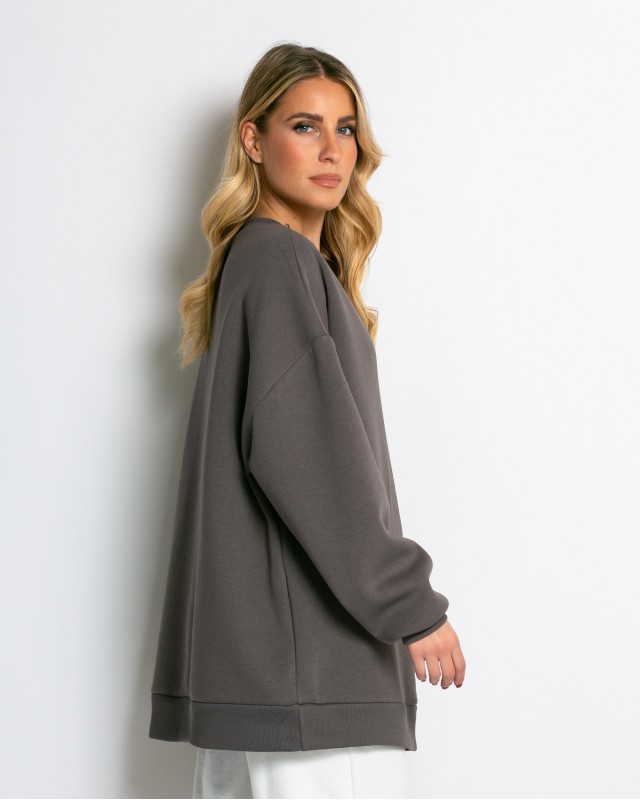 Μπλούζα φούτερ χνούδι oversized με κλειστή λαιμόκοψη πούρο