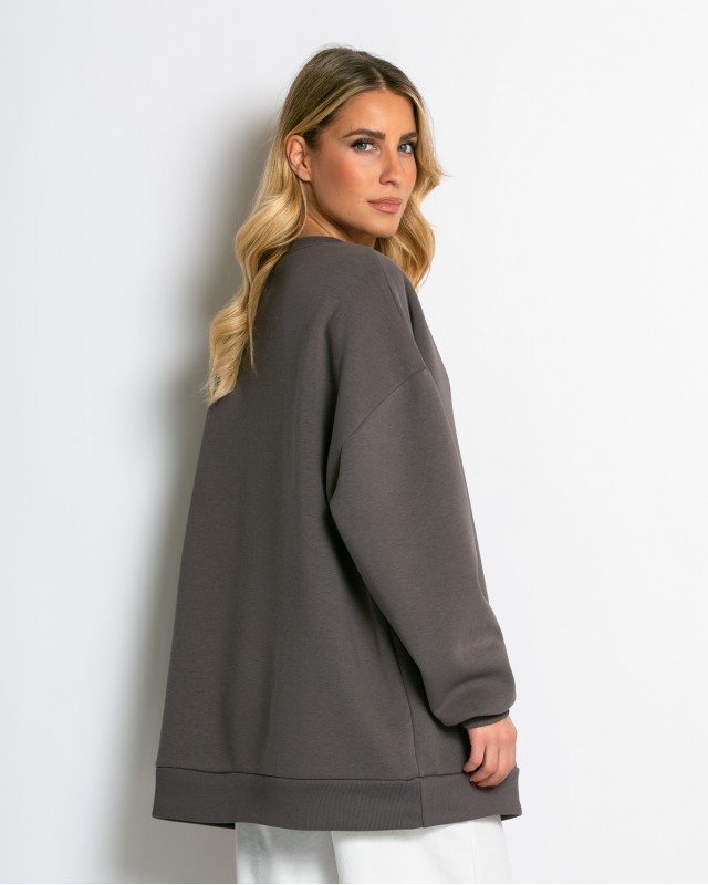 Μπλούζα φούτερ χνούδι oversized με κλειστή λαιμόκοψη πούρο
