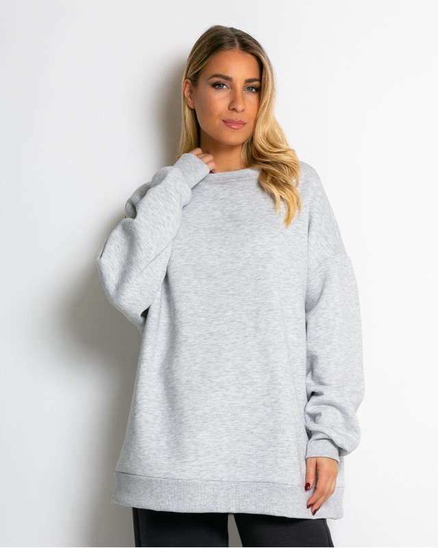 Μπλούζα φούτερ χνούδι oversized με κλειστή λαιμόκοψη γκρι μελανζέ