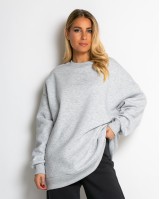 Μπλούζα φούτερ χνούδι oversized με κλειστή λαιμόκοψη γκρι μελανζέ