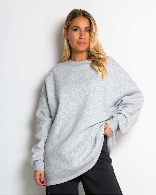 Μπλούζα φούτερ χνούδι oversized με κλειστή λαιμόκοψη καφέ