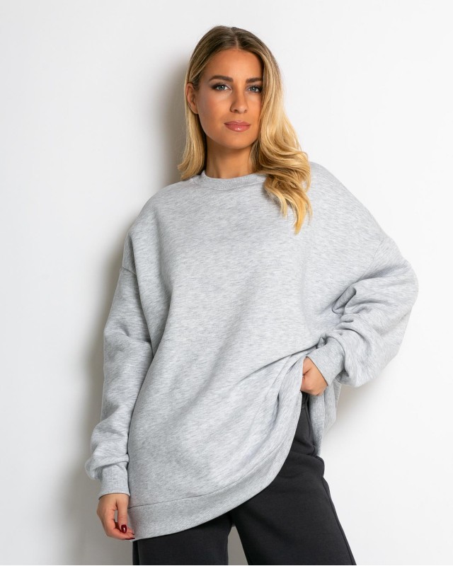 Μπλούζα φούτερ χνούδι oversized με κλειστή λαιμόκοψη γκρι μελανζέ