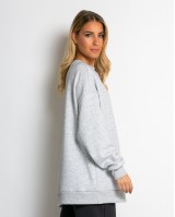 Μπλούζα φούτερ χνούδι oversized με κλειστή λαιμόκοψη γκρι μελανζέ