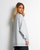 Μπλούζα φούτερ χνούδι oversized με κλειστή λαιμόκοψη γκρι μελανζέ