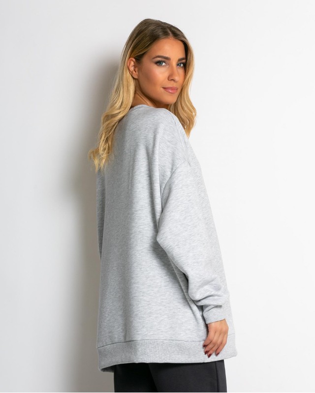 Μπλούζα φούτερ χνούδι oversized με κλειστή λαιμόκοψη γκρι μελανζέ