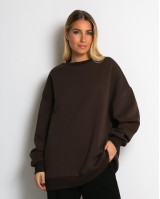 Μπλούζα φούτερ χνούδι oversized με κλειστή λαιμόκοψη καφέ