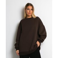 Μπλούζα φούτερ χνούδι oversized με κλειστή λαιμόκοψη καφέ