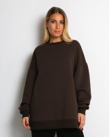 Μπλούζα φούτερ χνούδι oversized με κλειστή λαιμόκοψη καφέ