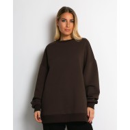 Μπλούζα φούτερ χνούδι oversized με κλειστή λαιμόκοψη καφέ
