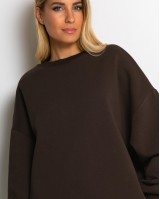 Μπλούζα φούτερ χνούδι oversized με κλειστή λαιμόκοψη καφέ