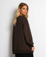 Μπλούζα φούτερ χνούδι oversized με κλειστή λαιμόκοψη καφέ