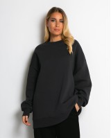 Μπλούζα φούτερ χνούδι oversized με κλειστή λαιμόκοψη ανθρακί