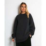 Μπλούζα φούτερ χνούδι oversized με κλειστή λαιμόκοψη ανθρακί