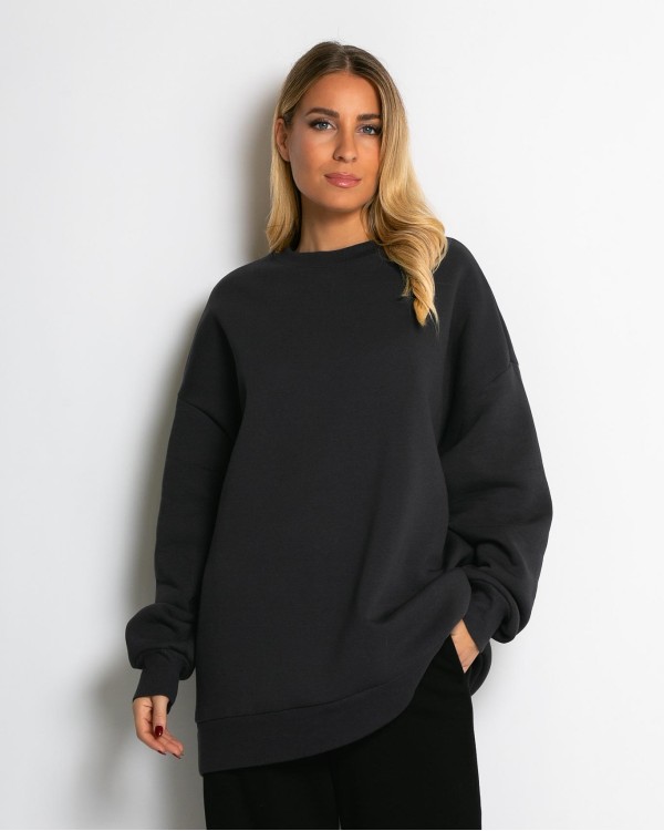 Μπλούζα φούτερ χνούδι oversized με κλειστή λαιμόκοψη καφέ