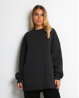 Μπλούζα φούτερ χνούδι oversized με κλειστή λαιμόκοψη ανθρακί