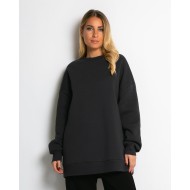 Μπλούζα φούτερ χνούδι oversized με κλειστή λαιμόκοψη ανθρακί
