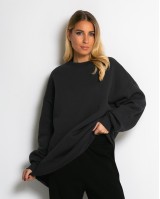 Μπλούζα φούτερ χνούδι oversized με κλειστή λαιμόκοψη ανθρακί