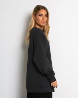 Μπλούζα φούτερ χνούδι oversized με κλειστή λαιμόκοψη ανθρακί
