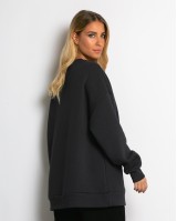 Μπλούζα φούτερ χνούδι oversized με κλειστή λαιμόκοψη ανθρακί