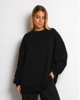 Μπλούζα φούτερ χνούδι oversized με κλειστή λαιμόκοψη μαύρο
