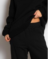 Μπλούζα φούτερ χνούδι oversized με κλειστή λαιμόκοψη μαύρο