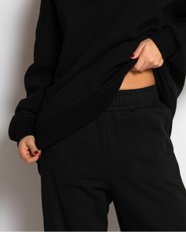 Μπλούζα φούτερ χνούδι oversized με κλειστή λαιμόκοψη μαύρο