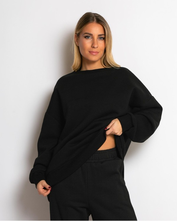 Μπλούζα φούτερ χνούδι oversized με κλειστή λαιμόκοψη καφέ