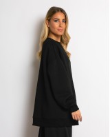 Μπλούζα φούτερ χνούδι oversized με κλειστή λαιμόκοψη μαύρο