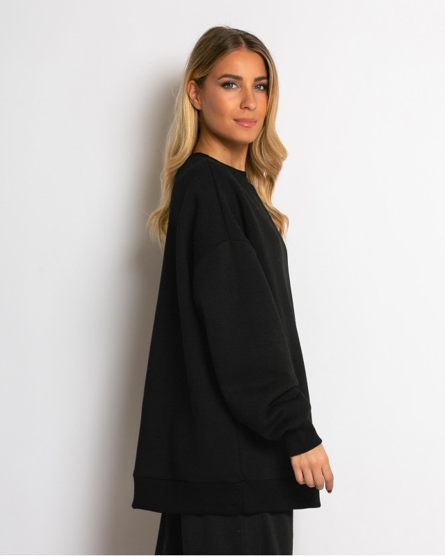Μπλούζα φούτερ χνούδι oversized με κλειστή λαιμόκοψη μαύρο
