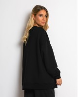 Μπλούζα φούτερ χνούδι oversized με κλειστή λαιμόκοψη μαύρο
