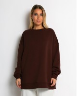 Μπλούζα φούτερ χνούδι oversized με κλειστή λαιμόκοψη βουργουνδί