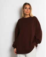 Μπλούζα φούτερ χνούδι oversized με κλειστή λαιμόκοψη βουργουνδί