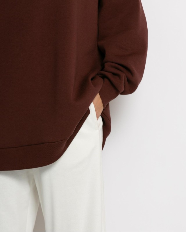 Μπλούζα φούτερ χνούδι oversized με κλειστή λαιμόκοψη βουργουνδί