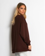Μπλούζα φούτερ χνούδι oversized με κλειστή λαιμόκοψη βουργουνδί
