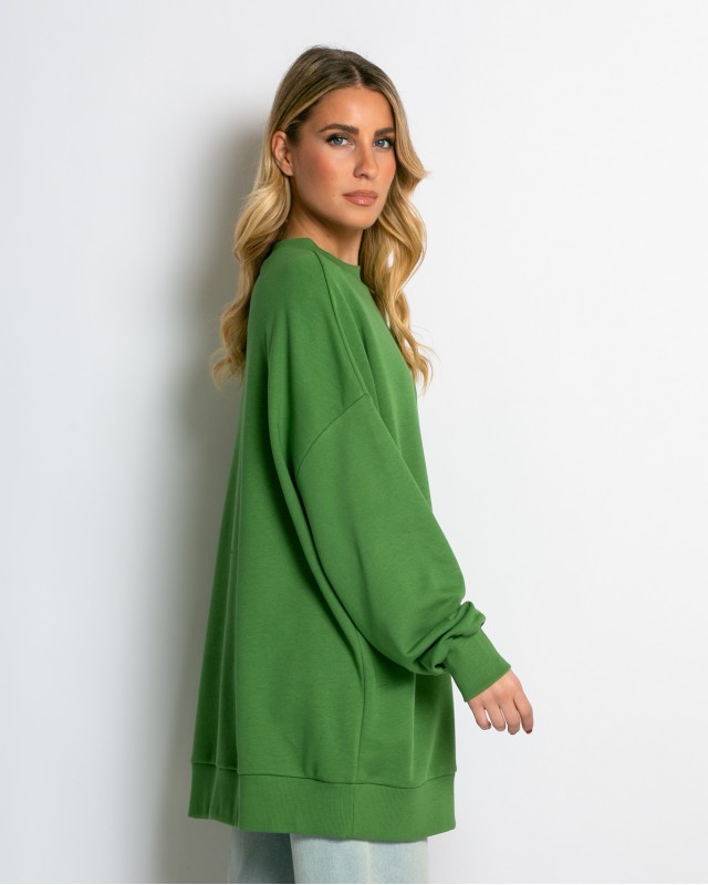 Μπλούζα φούτερ αχνούδιαστο oversized λαδί
