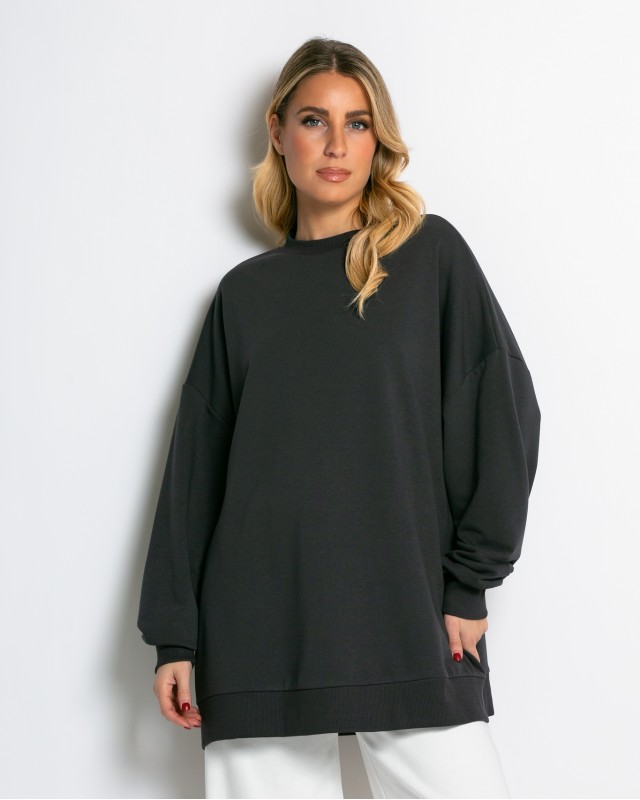 Μπλούζα φούτερ αχνούδιαστο oversized ανθρακί