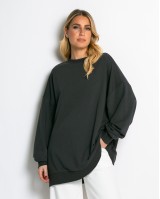 Μπλούζα φούτερ αχνούδιαστο oversized ανθρακί
