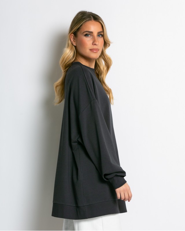 Μπλούζα φούτερ αχνούδιαστο oversized ανθρακί