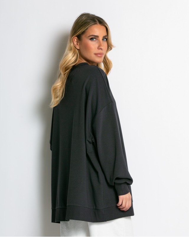 Μπλούζα φούτερ αχνούδιαστο oversized ανθρακί