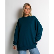 Μπλούζα φούτερ αχνούδιαστο oversized πετρόλ
