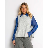 Αμάνικη πλεκτή μπλούζα με δέσιμο στο πλάι γκρι