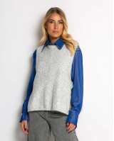 Αμάνικη πλεκτή μπλούζα με δέσιμο στο πλάι γκρι