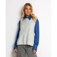 Αμάνικη πλεκτή μπλούζα με δέσιμο στο πλάι γκρι