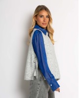 Αμάνικη πλεκτή μπλούζα με δέσιμο στο πλάι γκρι