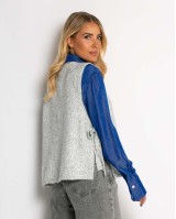 Αμάνικη πλεκτή μπλούζα με δέσιμο στο πλάι γκρι