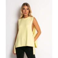 Αμάνικη πλεκτή μπλούζα με δέσιμο στο πλάι κίτρινο