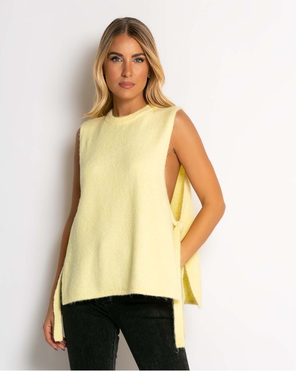 Αμάνικη πλεκτή μπλούζα με δέσιμο στο πλάι μπεζ