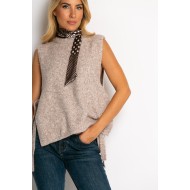 Αμάνικη πλεκτή μπλούζα με δέσιμο στο πλάι μπεζ