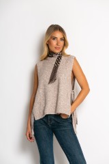 Αμάνικη πλεκτή μπλούζα με δέσιμο στο πλάι μπεζ